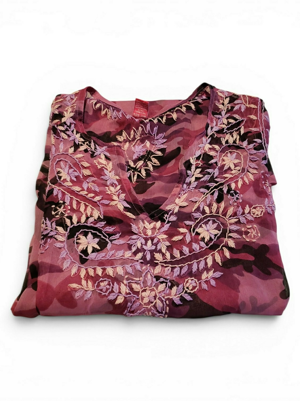 Raj Pink Camo Sheer Embroidered Tunic/Cover Up